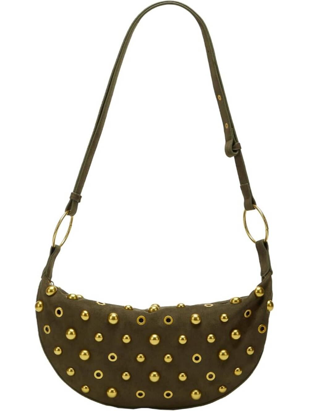 Women's Studded Shoulder Purses Gold Studs Punk Large Suede Handbag Trendy Purse